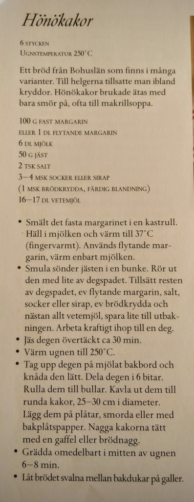 Recept på Hönökaka, hämtat ur kokboken "Vår bakbok".